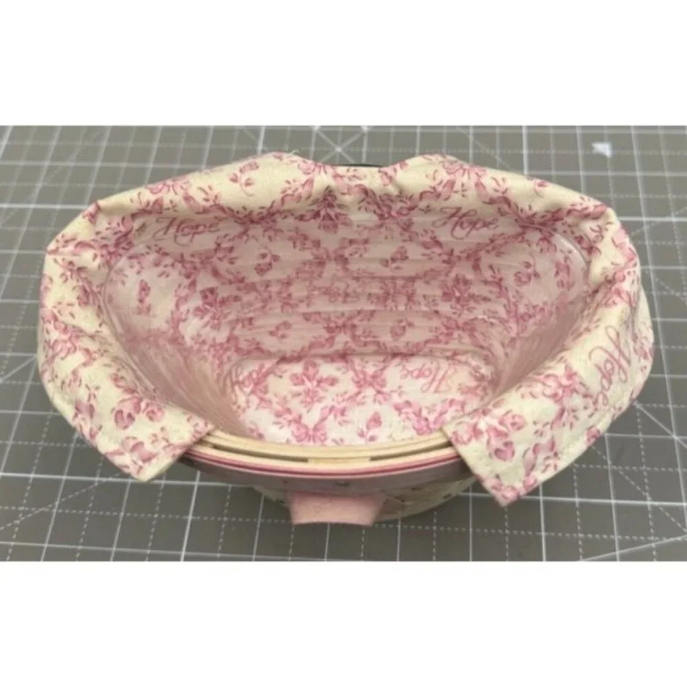 Longaberger Breast Cancer Pink Ribbon Key Basket with Hope Fabric Liner